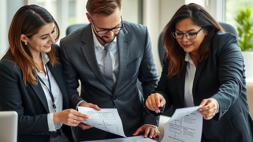 Profesionales revisando un flujo de trabajo impreso